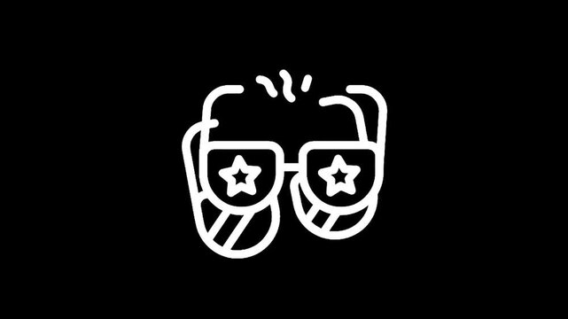 Simple white outline of sunglasses with striped lenses on a black background