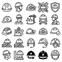Fototapeta premium Minimalist Black Hard Hat Silhouette and Safety Helmet Glyph Representing Construction Worker Protection and Industrial Icon for Site Safety