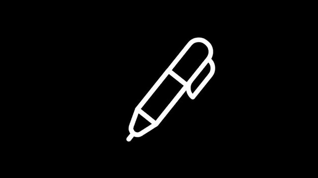 Simple white pen icon drawing a line on a black background, minimalist design