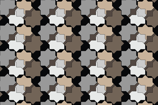 Geometric interlocking tile pattern, seamless abstract mosaic background in neutral earth tones, modern architectural pavement vector texture