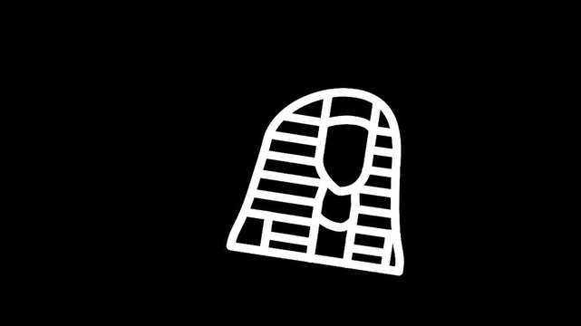 Simple white outline of a pharaoh's headdress on a black background