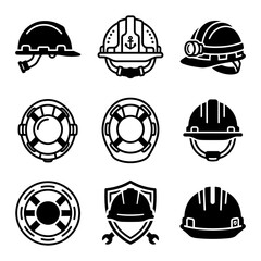 Fototapeta premium Minimalist Black Silhouette of an Industrial Construction Worker Wearing a Safety Hard Hat and Protective Helmet Icon