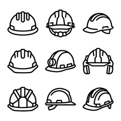 Fototapeta premium Black Hard Hat Safety Icon for Construction Site Workers Representing Industrial Protection Helmet and Occupational Health Standards