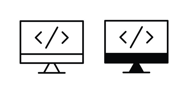 Display code icon graphics, editable stroke linear icon, eps 10
