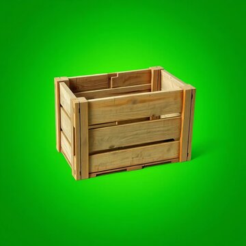 Abandoned wooden crate on a green gradient textured grain background, grain, gentle