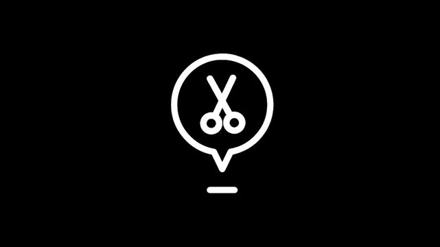 Location pin icon with scissors inside, representing a barber shop or salon location