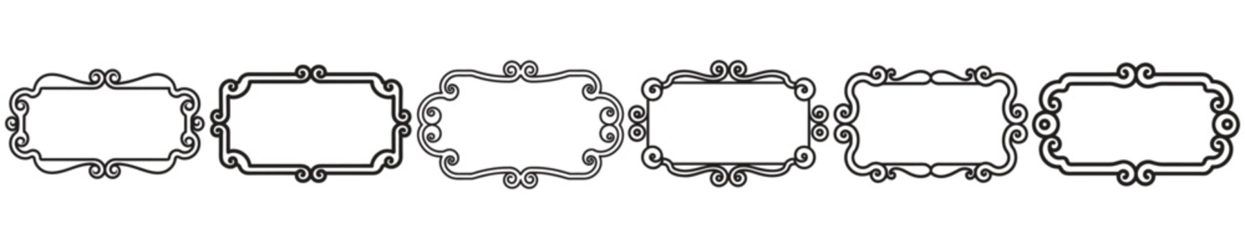 Rectangular decorative vintage frames with flourish ends.