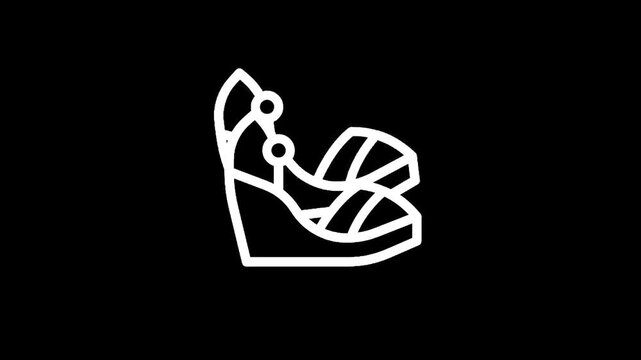 Stylized white line art icon of a wedge sandal on a black background
