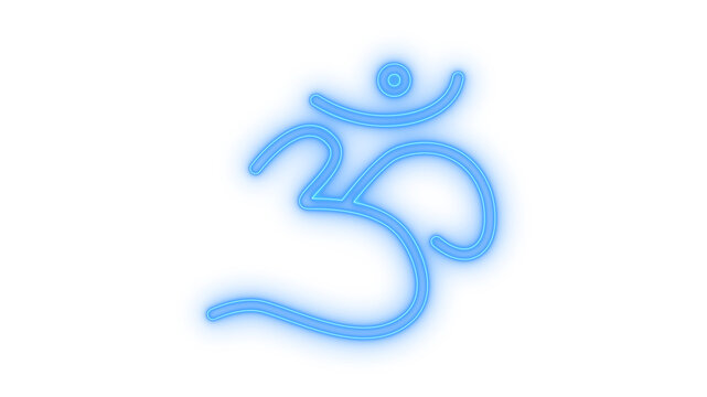 Glowing neon Om symbol icon isolated on transparent background. Hindu sign. Spiritual meditation. Yoga mantra. Sacred aum. Indian culture branding