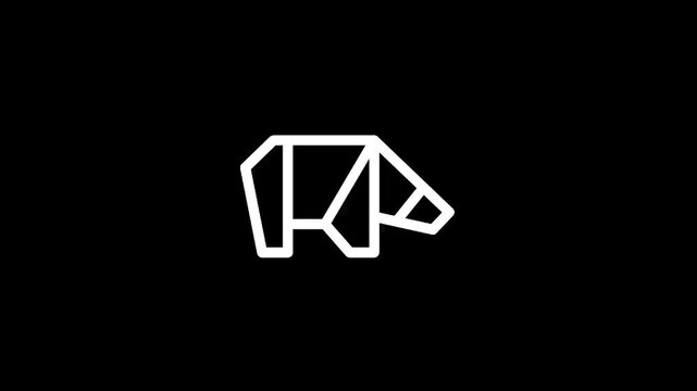 Geometric origami polar bear icon on a black background, minimalist design