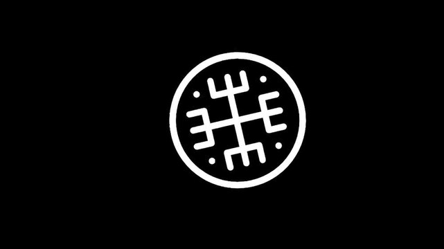 Ancient Slavic symbol of the Sun, Kolovrat, white outline on black background