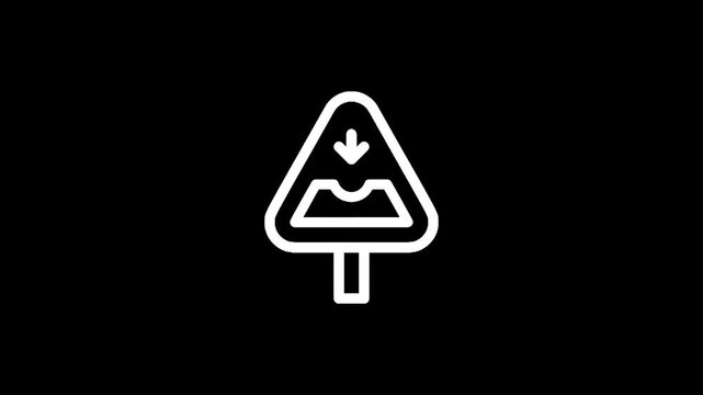 Warning sign indicating a dip or pothole in the road ahead