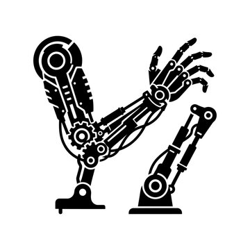 Collection of Robotic Limb Icons Featuring a Prosthetic Arm, Bionic Leg, Mechanical Joint Details, and Cybernetic Hand Elements for Futuristic