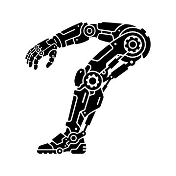 Comprehensive icon set of a prosthetic limb, robotic arm, bionic leg, and exoskeleton designs representing advanced medical technology and