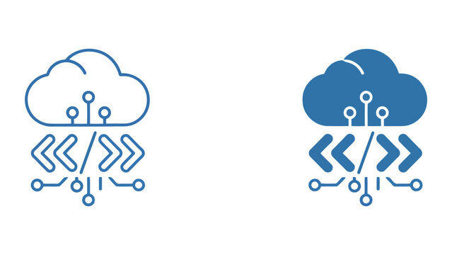 Cloud computing with code bracket icon representing software development and cloud integration as a modern vector graphic for technical documentation and digital service branding