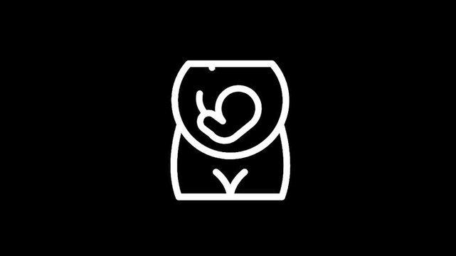 Stylized icon representing a pregnant uterus with a developing fetus inside
