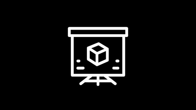 Presentation screen displaying a 3D cube icon for digital design and modeling concepts