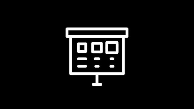Simple infographic icon of a presentation board with three columns and rows of data