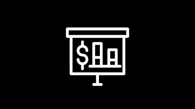 Financial presentation with bar chart and dollar sign icon on black background