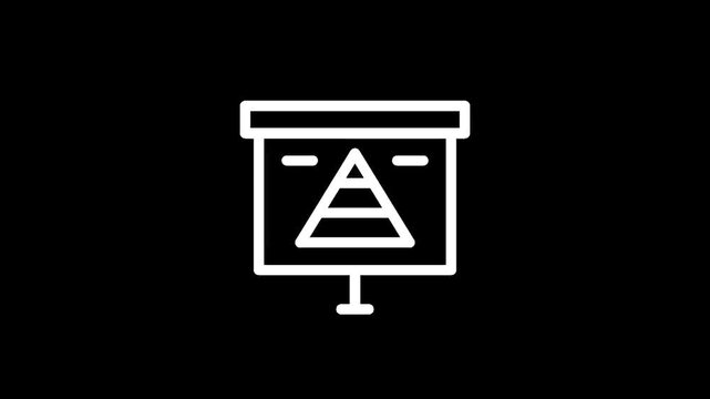 Presentation board with pyramid chart icon on black background