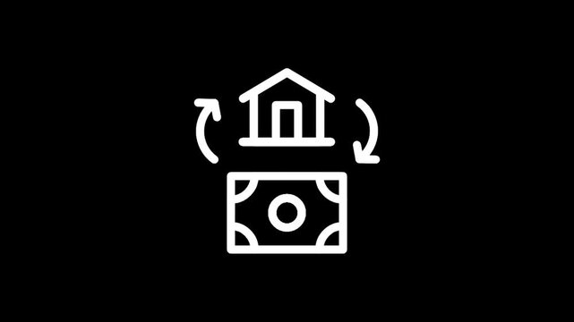 Icon representing the exchange of money for a house with circular arrows indicating a transaction