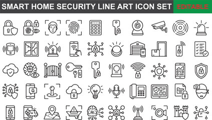 Smart home security line art icon set © MdShamimAhmed