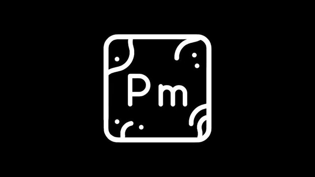 Promethium element symbol Pm with atomic number 61 on a black background