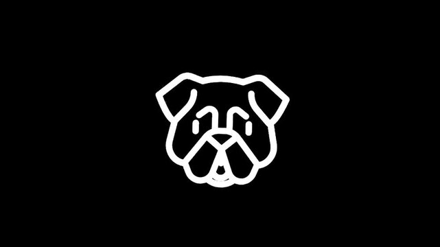 Simple white outline of a pug dog face on a black background