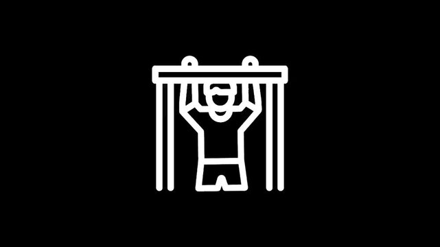 Man performing pull-ups on a horizontal bar, fitness and exercise icon