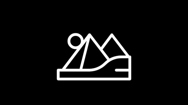 Iconic Egyptian pyramids and sun symbol on a black background, minimalist design