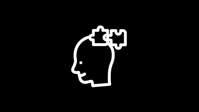 Conceptual icon of a human head with puzzle pieces fitting into the brain