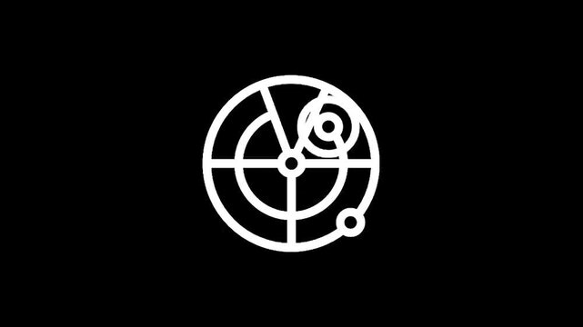 Minimalist white radar icon on a black background, representing navigation and detection