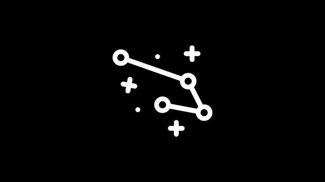 Simple white constellation icon on a black background with stars and dots