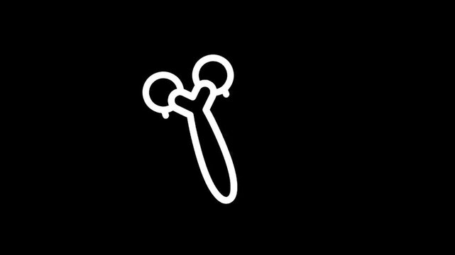 Minimalist white outline of a double-headed facial roller on a black background