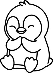Fototapeta premium Cute Cartoon Penguin is sitting Illustration vector outline