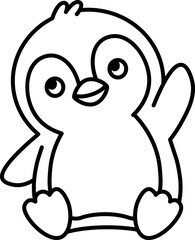 Obraz premium Cute Penguin is sitting and Waving Hand Illustration vector outline