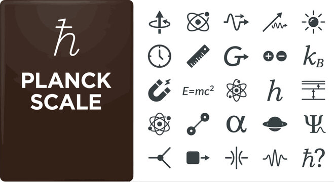 Planck scale symbols illustrate complex physical science constants.