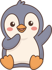 Fototapeta premium Cute Penguin is sitting and Waving Hand Illustration vector shape