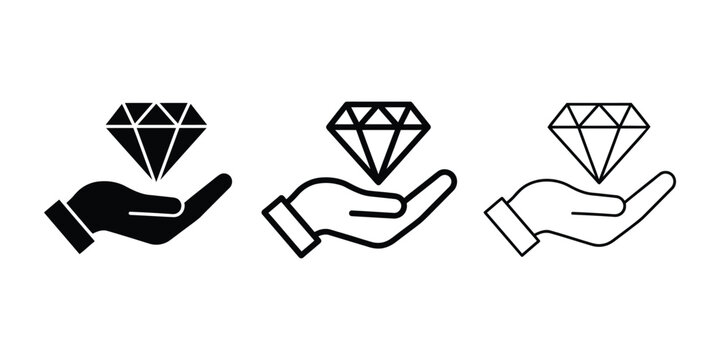 Hand holding diamond icon silhouette vector outline and line art