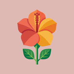 A stylized orange hibiscus flower icon on a pink background © Alexander