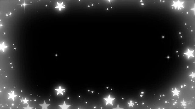 Stars arranged in a rectangular border provide a glowing frame against a deep black background, creating an elegant visual effect suitable for graphic design projects and digital artistic.
