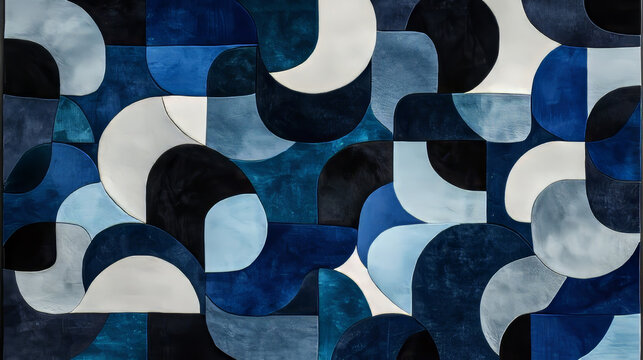 Abstract arcs subdued cool hues looping shapes geometric pattern blue white black modern art seamless texture contemporary design creative background
