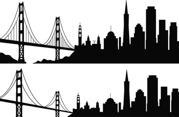 Naklejka premium San Francisco skyline silhouette Golden Gate Bridge cityscape illustration flat vector