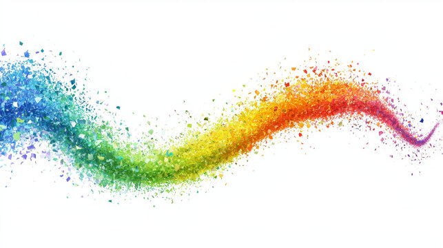 Abstract colorful confetti wave vibrant rainbow particles dynamic motion festive celebration creative explosion white background joyful energetic artistic design