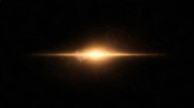 Bright golden light line emerging from darkness, illuminating the deep space with energy and starfield glow, abstract cosmic effect