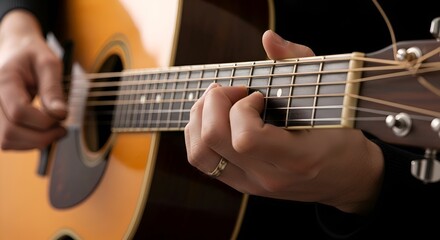 Obraz premium Acoustic Guitar Player's Hands Close Up, Musical Instrument