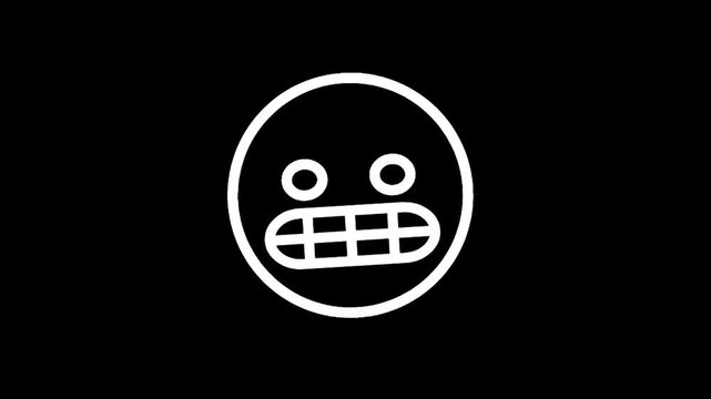 Simple white outline of a stressed emoji face with gritted teeth on black background