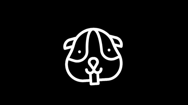 Cute minimalist white guinea pig face icon on black background, simple line art illustration