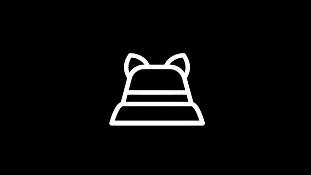 Simple white line art icon of a bucket hat with cat ears on a black background