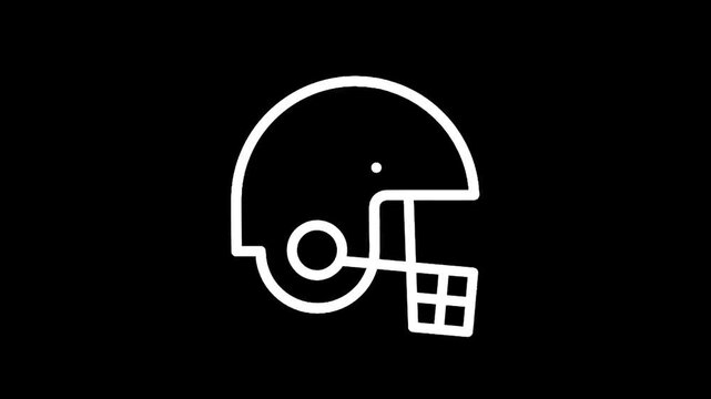 Simple white outline of a football helmet on a black background